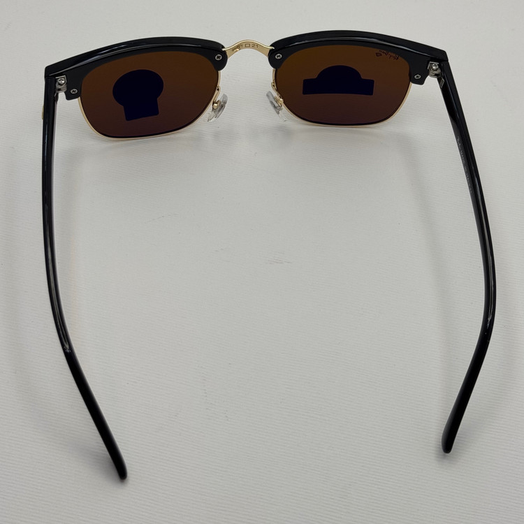 عینک آفتابی ریبن rayban کلاب مستر شیشه سنگ قهوه ای فریم طلایی rb 3016 به همراه پک کامل