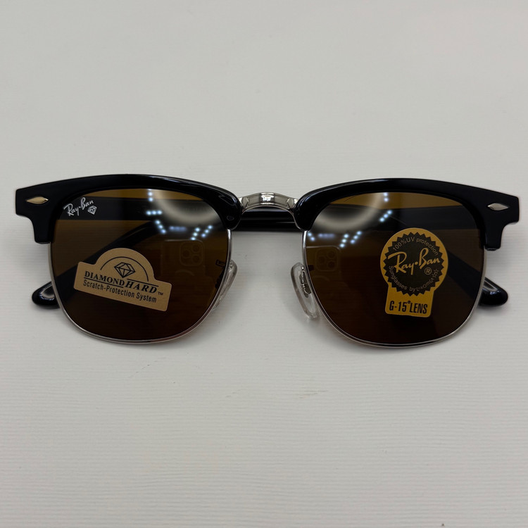 عینک آفتابی ریبن rayban کلاب مستر شیشه سنگ قهوه ای فریم نقره ای rb 3016 به همراه پک کامل