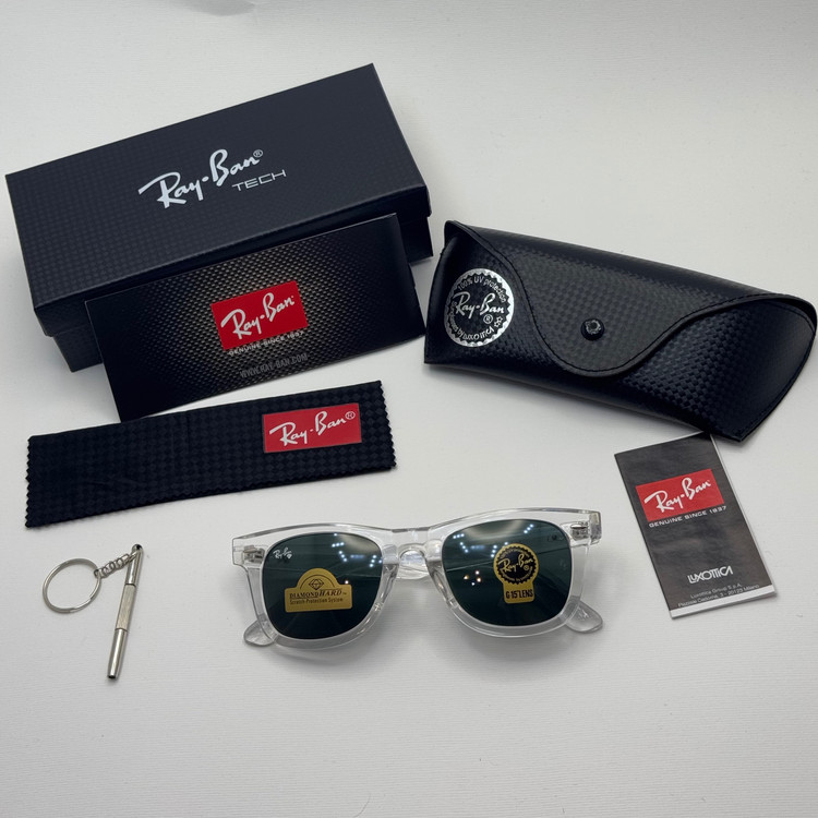 عینک ویفرر ریبن Rayban WAYFARER شفاف شیشه سنگ نشکن زد خش با پک کامل