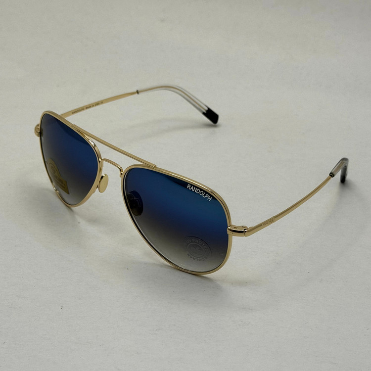عینک آفتابی و شب خلبانی رندولف شیشه سنگ مدل کانکورد آبی فریم طلایی فول پک RANDOLPH CONCORD CR 231 24K GOLD