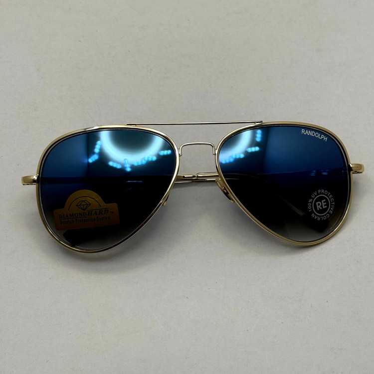 عینک آفتابی و شب خلبانی رندولف شیشه سنگ مدل کانکورد آبی فریم طلایی فول پک RANDOLPH CONCORD CR 231 24K GOLD