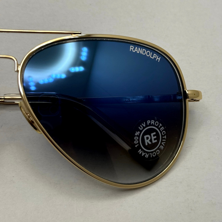 عینک آفتابی و شب خلبانی رندولف شیشه سنگ مدل کانکورد آبی فریم طلایی فول پک RANDOLPH CONCORD CR 231 24K GOLD