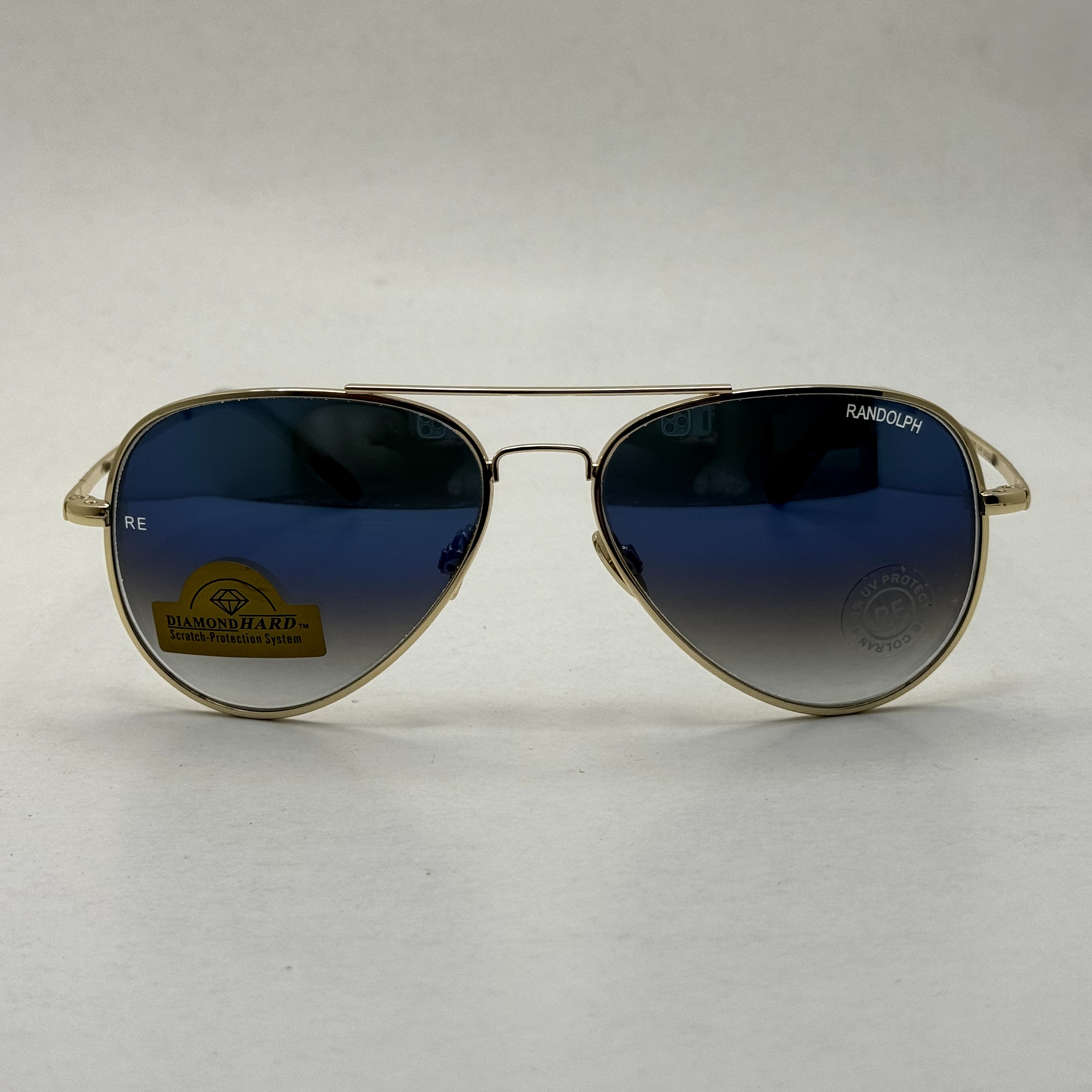 عینک آفتابی و شب خلبانی رندولف شیشه سنگ مدل کانکورد آبی فریم طلایی فول پک RANDOLPH CONCORD CR 231 24K GOLD