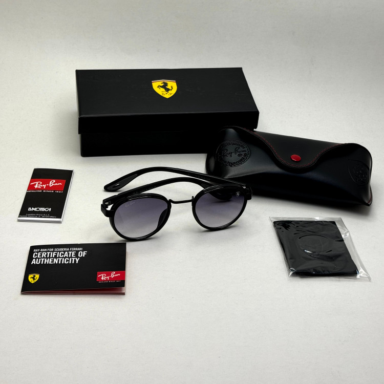 عینک آفتابی گرد ریبن فراری مشکی با پک کاملRayban Ferrari RB3705