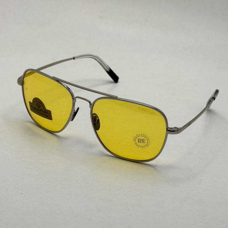 عینک آفتابی و شب خلبانی رندولف شیشه سنگ زرد فریم نقره ای فول پک اصلی RANDOLPH AVIATOR RE 58 24K WHITE GOLD