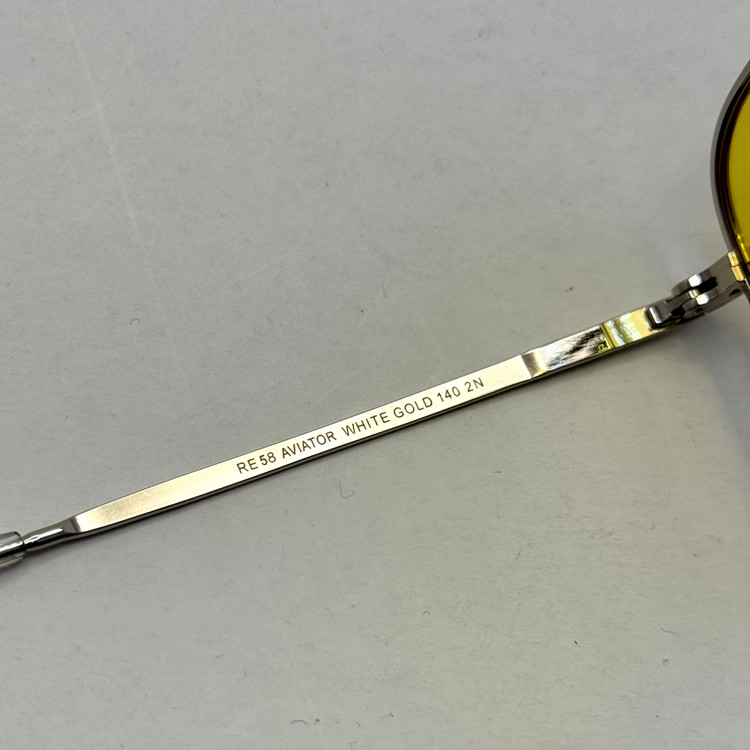 عینک آفتابی و شب خلبانی رندولف شیشه سنگ زرد فریم نقره ای فول پک اصلی RANDOLPH AVIATOR RE 58 24K WHITE GOLD