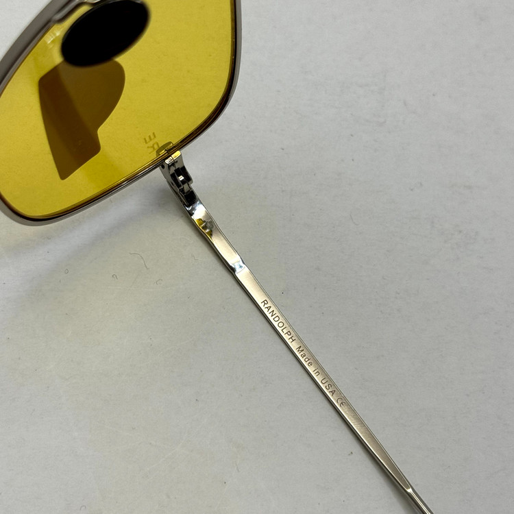 عینک آفتابی و شب خلبانی رندولف شیشه سنگ زرد فریم نقره ای فول پک اصلی RANDOLPH AVIATOR RE 58 24K WHITE GOLD