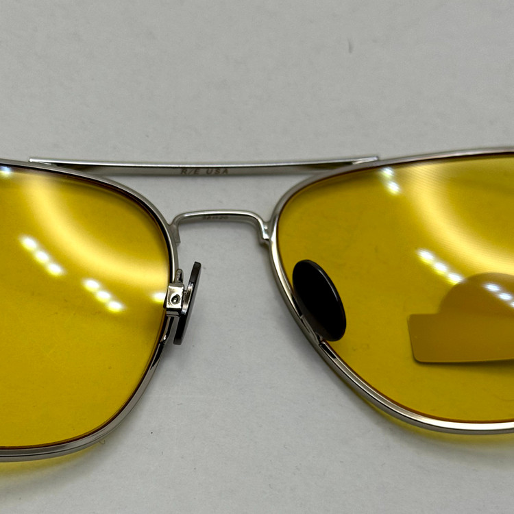 عینک آفتابی و شب خلبانی رندولف شیشه سنگ زرد فریم نقره ای فول پک اصلی RANDOLPH AVIATOR RE 58 24K WHITE GOLD