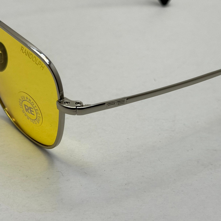 عینک آفتابی و شب خلبانی رندولف شیشه سنگ زرد فریم نقره ای فول پک اصلی RANDOLPH AVIATOR RE 58 24K WHITE GOLD