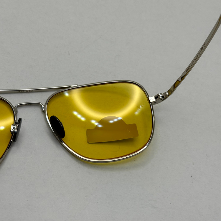 عینک آفتابی و شب خلبانی رندولف شیشه سنگ زرد فریم نقره ای فول پک اصلی RANDOLPH AVIATOR RE 58 24K WHITE GOLD