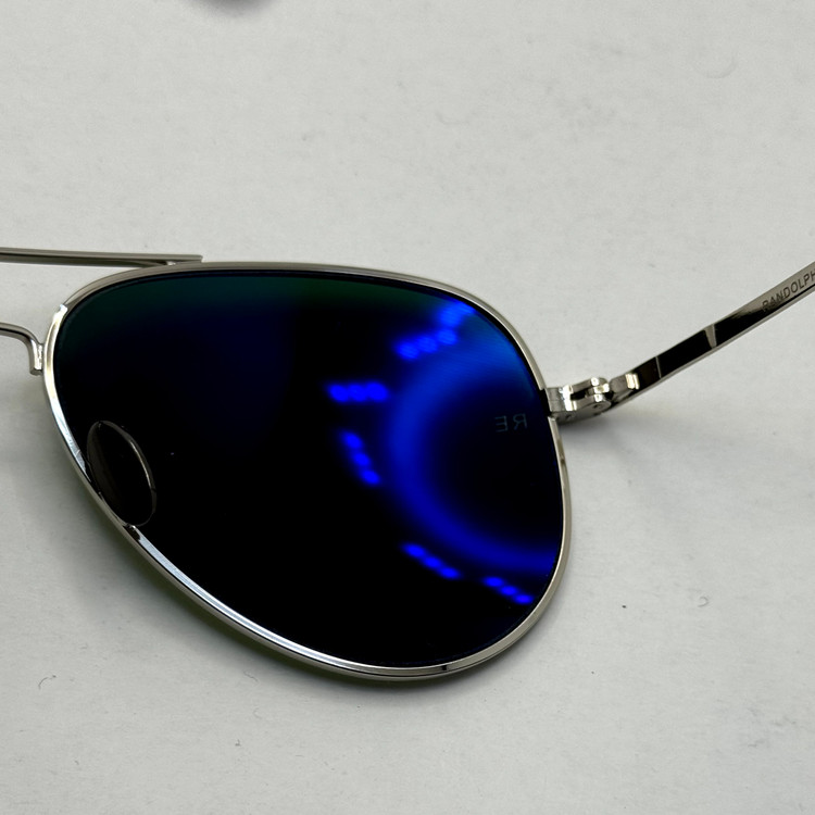 عینک آفتابی خلبانی رندولف شیشه سنگ کانکورد آنتی رفلکس سبز فریم نقره ای فول پک اصلی RANDOLPH AVIATOR CR 231 24K