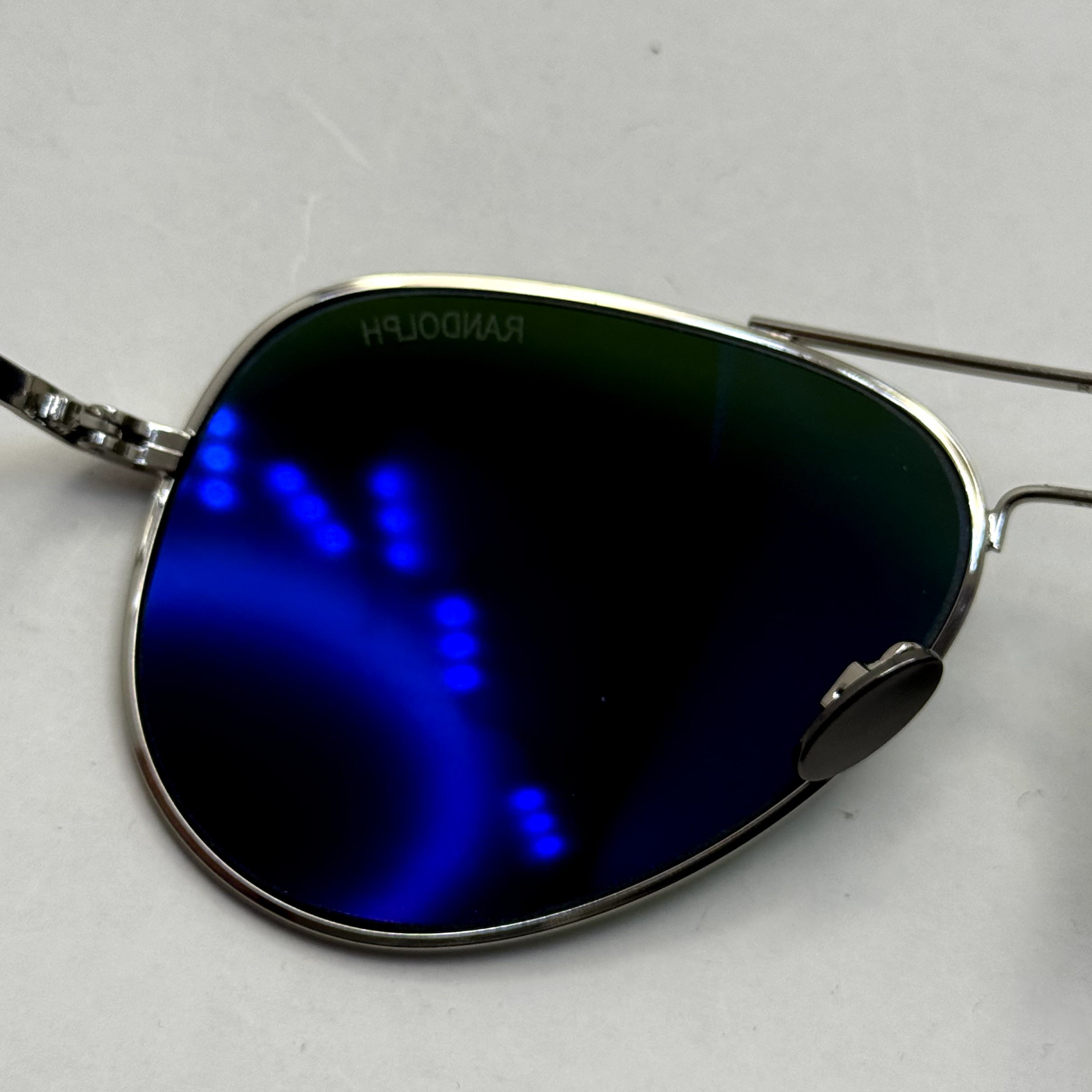 عینک آفتابی خلبانی رندولف شیشه سنگ کانکورد آنتی رفلکس سبز فریم نقره ای فول پک اصلی RANDOLPH AVIATOR CR 231 24K