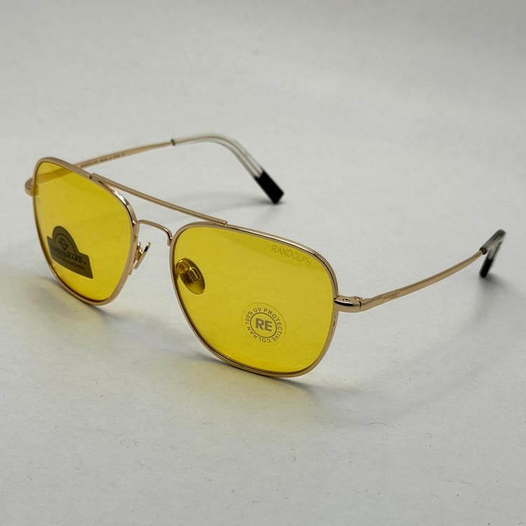 عینک آفتابی و شب خلبانی رندولف شیشه سنگ زرد فریم طلایی فول پک اصلی RANDOLPH AVIATOR RE 58 24K GOLD