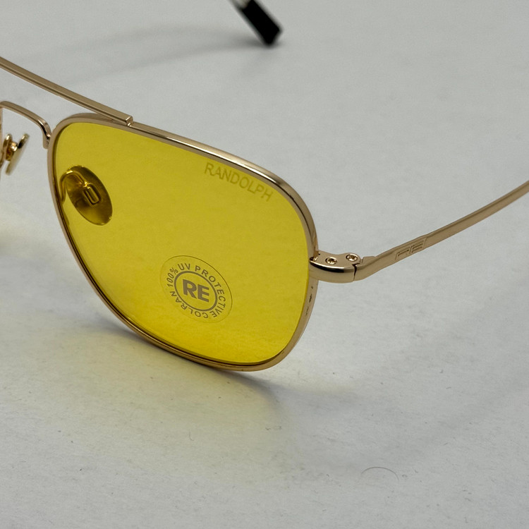 عینک آفتابی و شب خلبانی رندولف شیشه سنگ زرد فریم طلایی فول پک اصلی RANDOLPH AVIATOR RE 58 24K GOLD