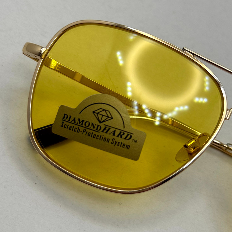 عینک آفتابی و شب خلبانی رندولف شیشه سنگ زرد فریم طلایی فول پک اصلی RANDOLPH AVIATOR RE 58 24K GOLD