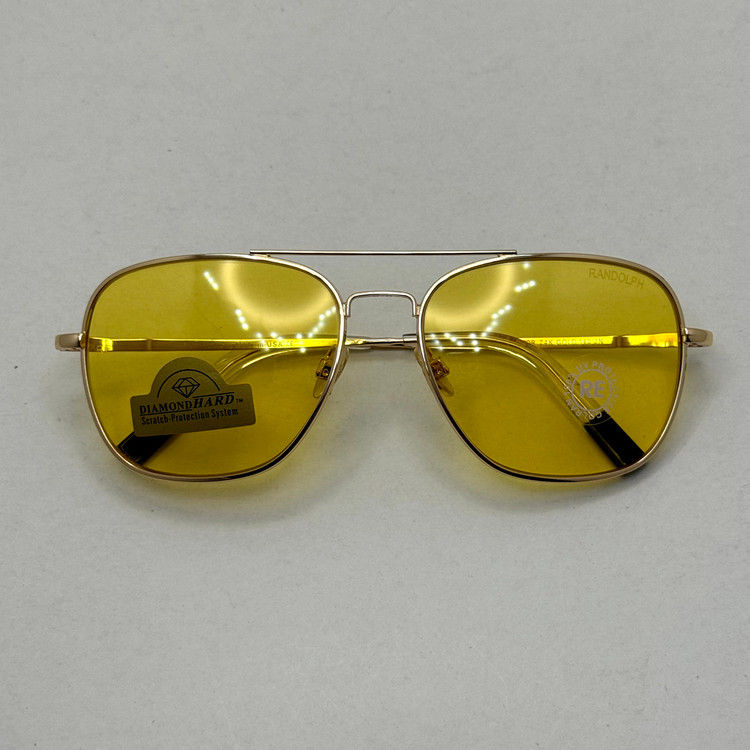 عینک آفتابی و شب خلبانی رندولف شیشه سنگ زرد فریم طلایی فول پک اصلی RANDOLPH AVIATOR RE 58 24K GOLD