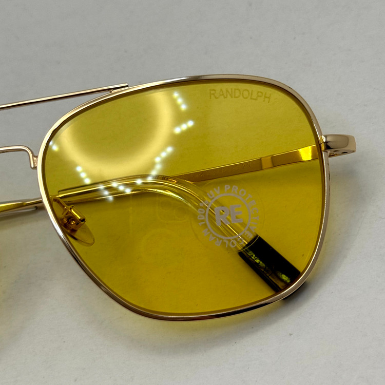 عینک آفتابی و شب خلبانی رندولف شیشه سنگ زرد فریم طلایی فول پک اصلی RANDOLPH AVIATOR RE 58 24K GOLD