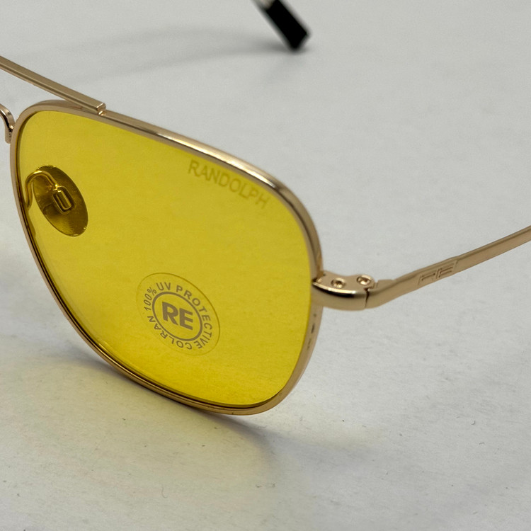 عینک آفتابی و شب خلبانی رندولف شیشه سنگ زرد فریم طلایی فول پک اصلی RANDOLPH AVIATOR RE 58 24K GOLD