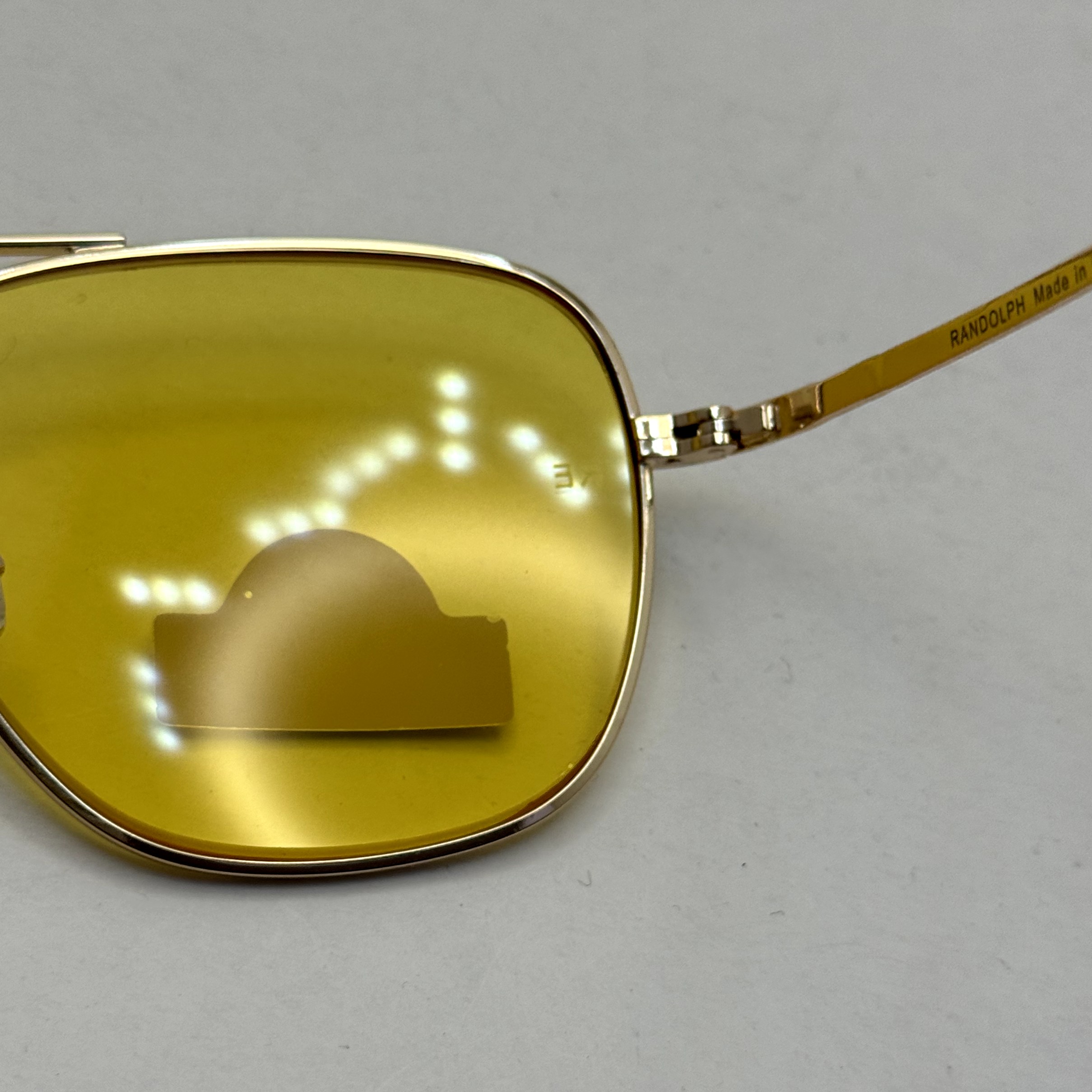 عینک آفتابی و شب خلبانی رندولف شیشه سنگ زرد فریم طلایی فول پک اصلی RANDOLPH AVIATOR RE 58 24K GOLD