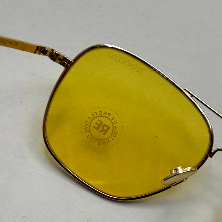 عینک آفتابی و شب خلبانی رندولف شیشه سنگ زرد فریم طلایی فول پک اصلی RANDOLPH AVIATOR RE 58 24K GOLD