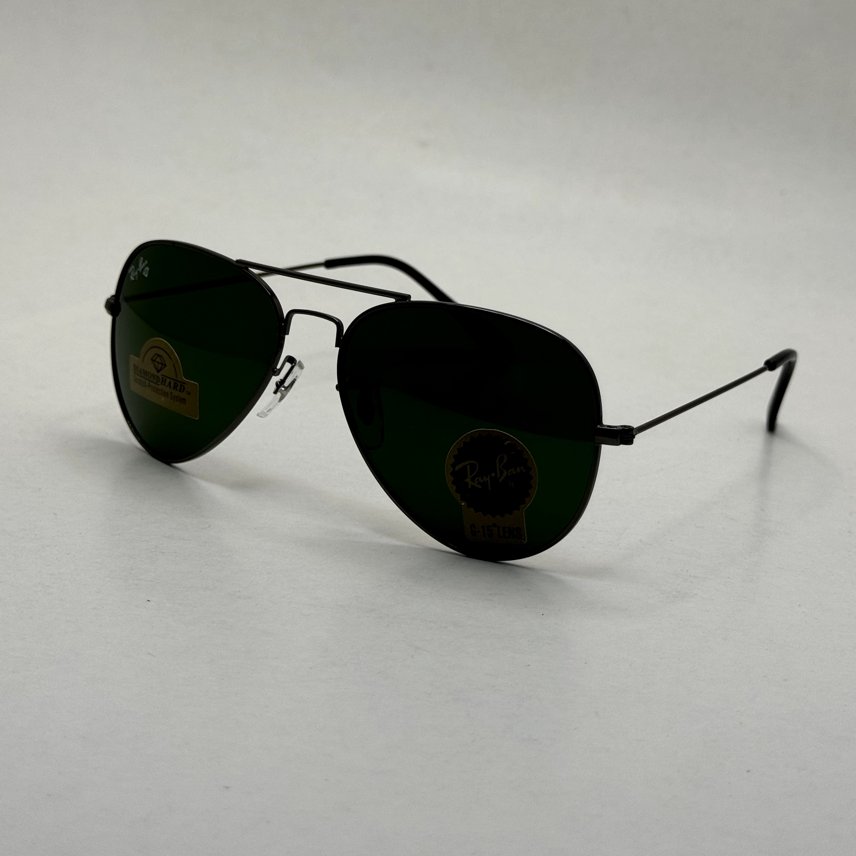 عینک ریبن خلبانی شیشه سنگ فریم نوک مدادی عدسی سبز آمریکایی آنتی رفلکس REYBAN AVIATOR RB 3025 با پک کامل