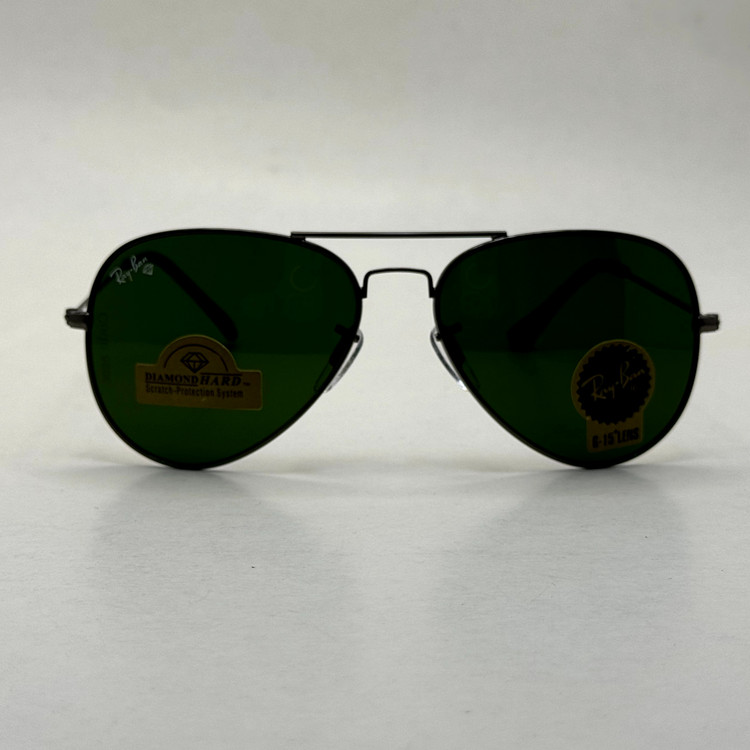 عینک ریبن خلبانی شیشه سنگ فریم نوک مدادی عدسی سبز آمریکایی آنتی رفلکس REYBAN AVIATOR RB 3025 با پک کامل