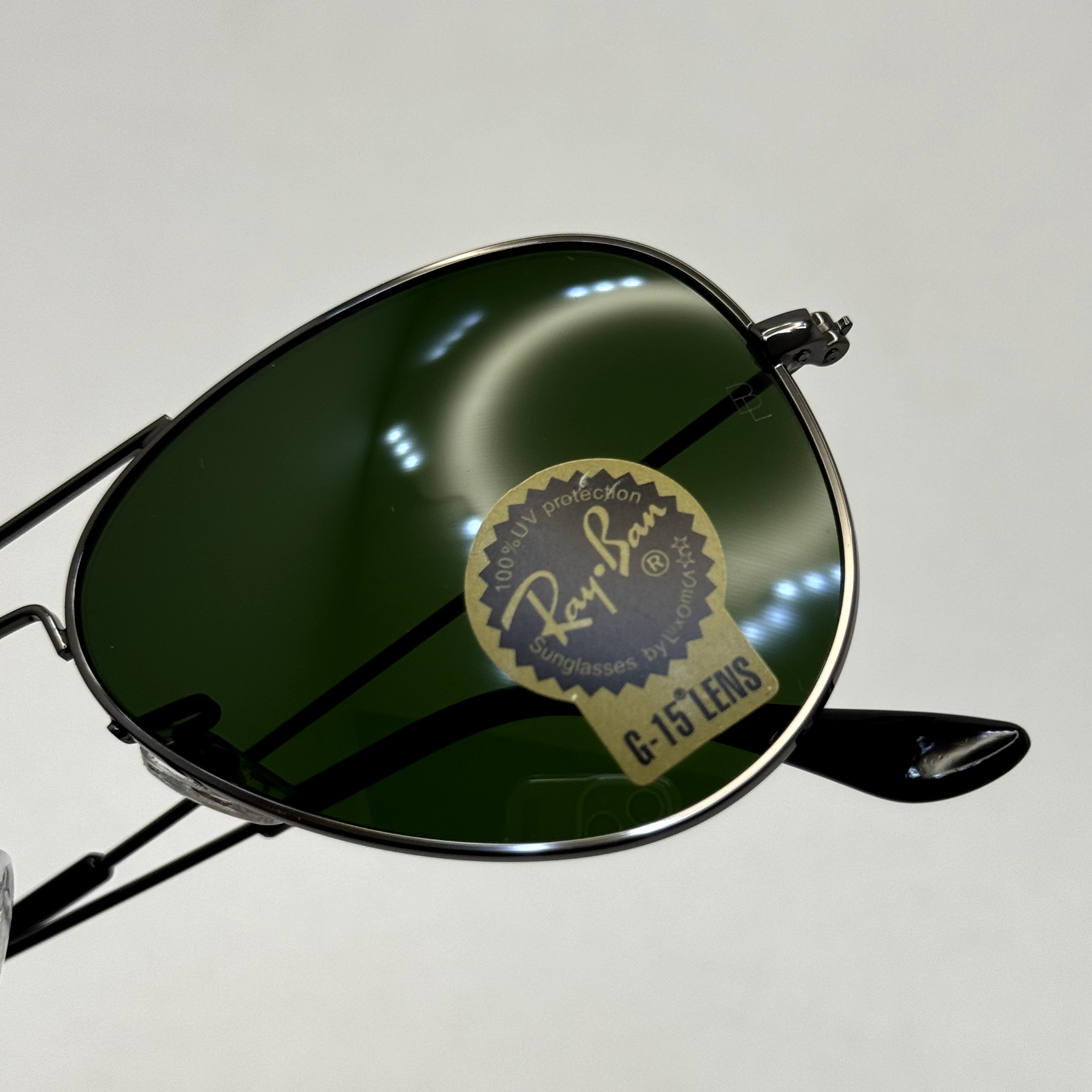 عینک ریبن خلبانی شیشه سنگ فریم نوک مدادی عدسی سبز آمریکایی آنتی رفلکس REYBAN AVIATOR RB 3025 با پک کامل