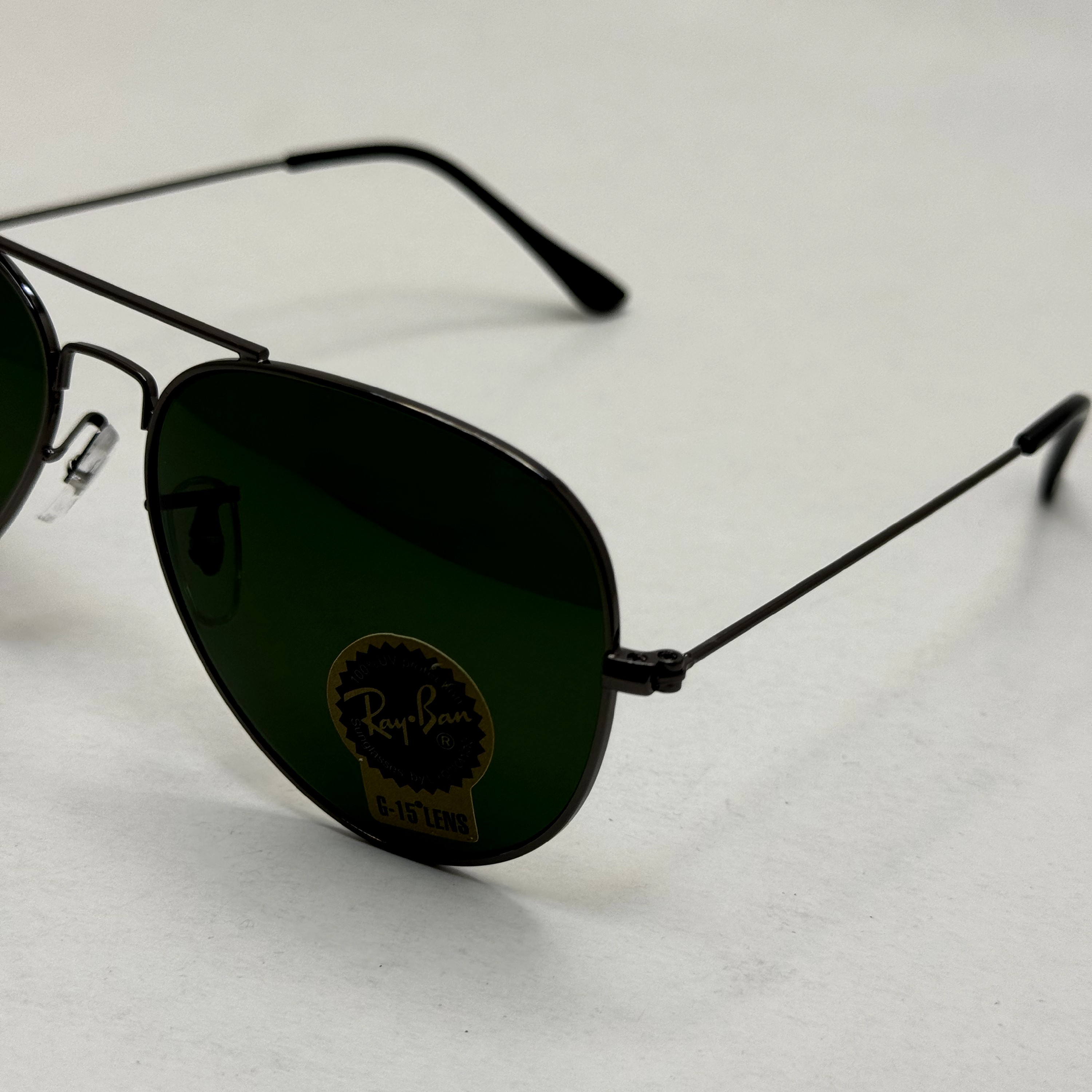 عینک ریبن خلبانی شیشه سنگ فریم نوک مدادی عدسی سبز آمریکایی آنتی رفلکس REYBAN AVIATOR RB 3025 با پک کامل