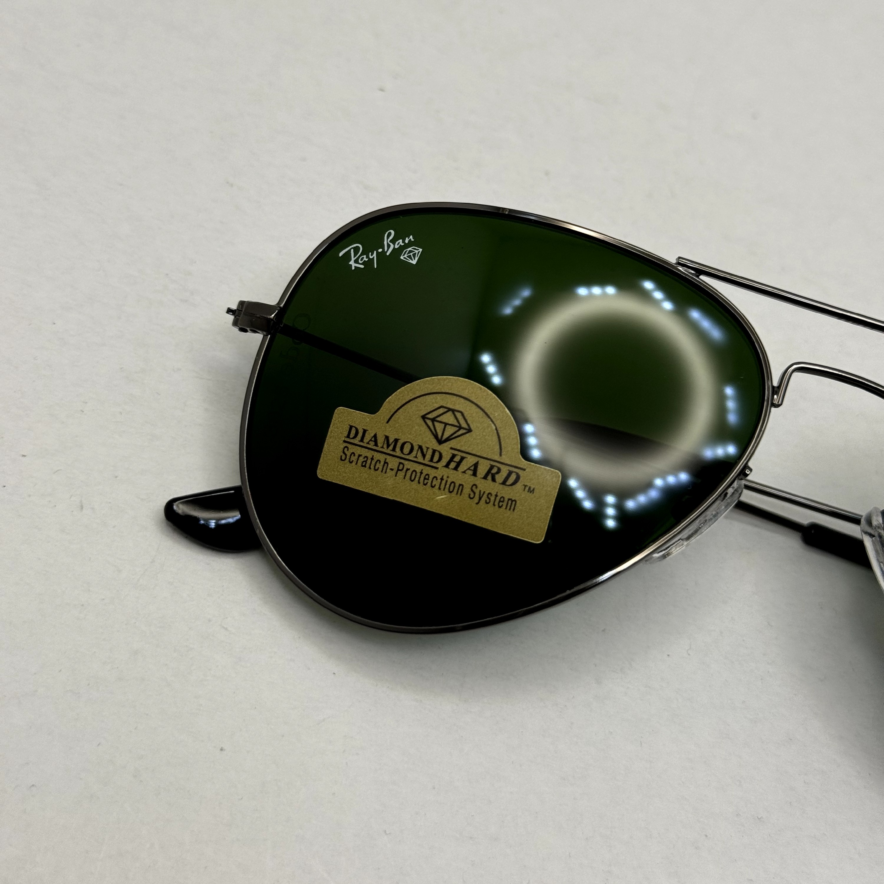عینک ریبن خلبانی شیشه سنگ فریم نوک مدادی عدسی سبز آمریکایی آنتی رفلکس REYBAN AVIATOR RB 3025 با پک کامل