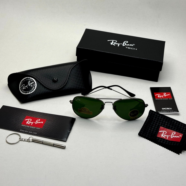 عینک ریبن خلبانی شیشه سنگ فریم نوک مدادی عدسی سبز آمریکایی آنتی رفلکس REYBAN AVIATOR RB 3025 با پک کامل