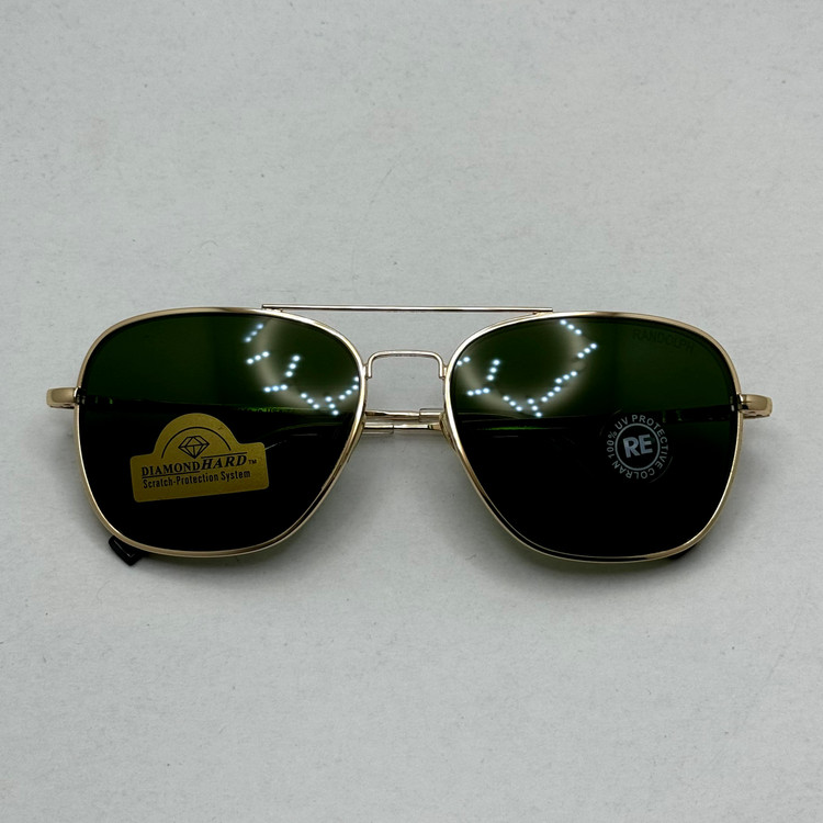 عینک آفتابی خلبانی رندولف شیشه سنگ آنتی رفلکس سبز فریم طلایی فول پک اصلی RANDOLPH AVIATOR RE 58 24K GOLD