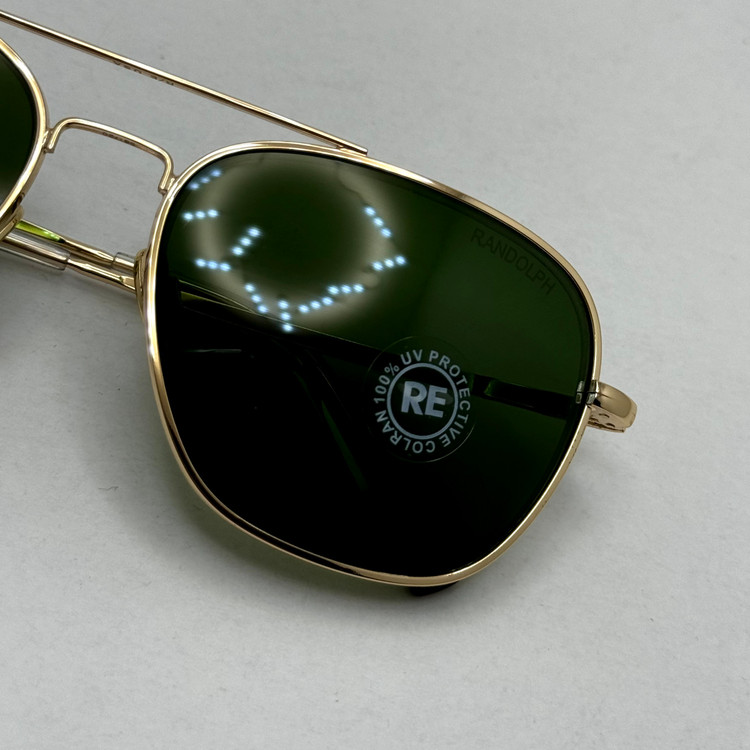 عینک آفتابی خلبانی رندولف شیشه سنگ آنتی رفلکس سبز فریم طلایی فول پک اصلی RANDOLPH AVIATOR RE 58 24K GOLD