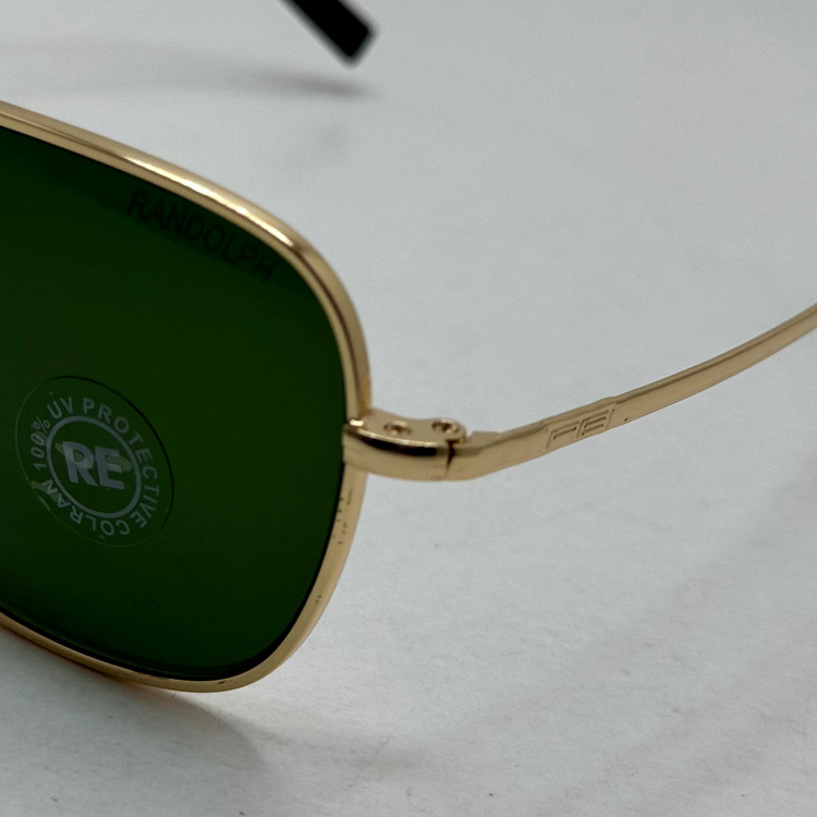 عینک آفتابی خلبانی رندولف شیشه سنگ آنتی رفلکس سبز فریم طلایی فول پک اصلی RANDOLPH AVIATOR RE 58 24K GOLD