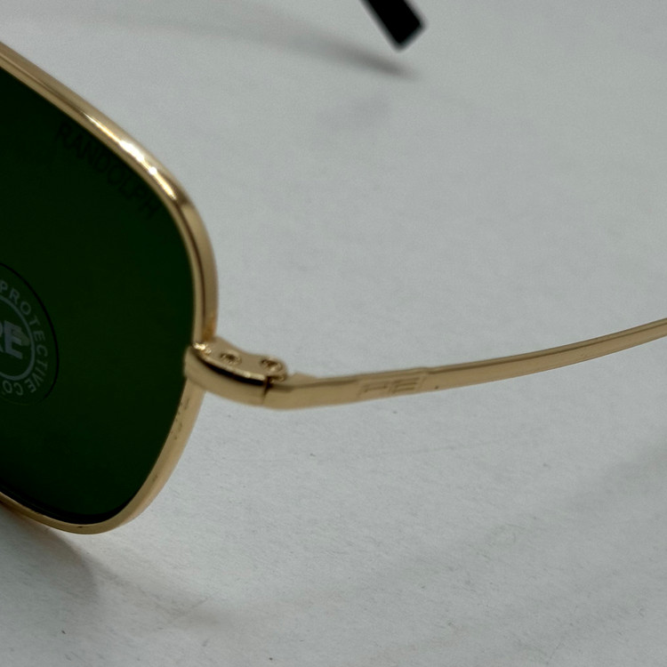 عینک آفتابی خلبانی رندولف شیشه سنگ آنتی رفلکس سبز فریم طلایی فول پک اصلی RANDOLPH AVIATOR RE 58 24K GOLD