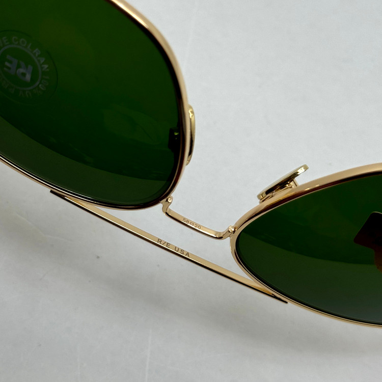 عینک آفتابی خلبانی رندولف شیشه سنگ آنتی رفلکس سبز فریم طلایی فول پک اصلی RANDOLPH AVIATOR RE 58 24K GOLD