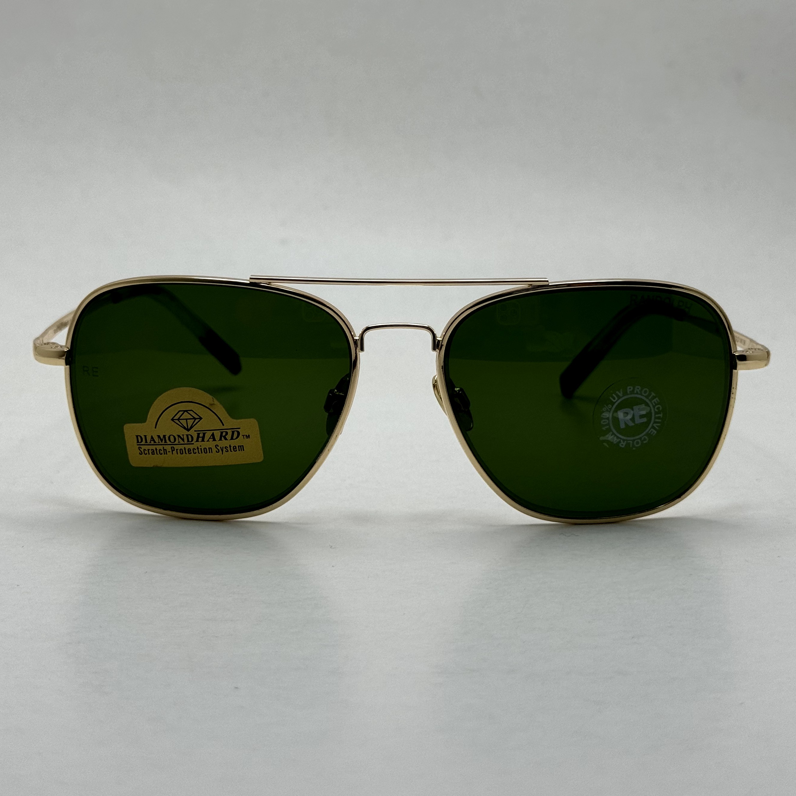 عینک آفتابی خلبانی رندولف شیشه سنگ آنتی رفلکس سبز فریم طلایی فول پک اصلی RANDOLPH AVIATOR RE 58 24K GOLD