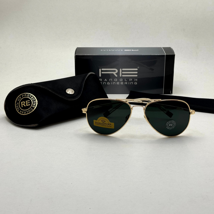 عینک آفتابی خلبانی رندولف شیشه سنگ مدل کانکورد آنتی رفلکس مشکی فریم طلایی فول پک RANDOLPH AVIATOR CR 231 24K GOLD