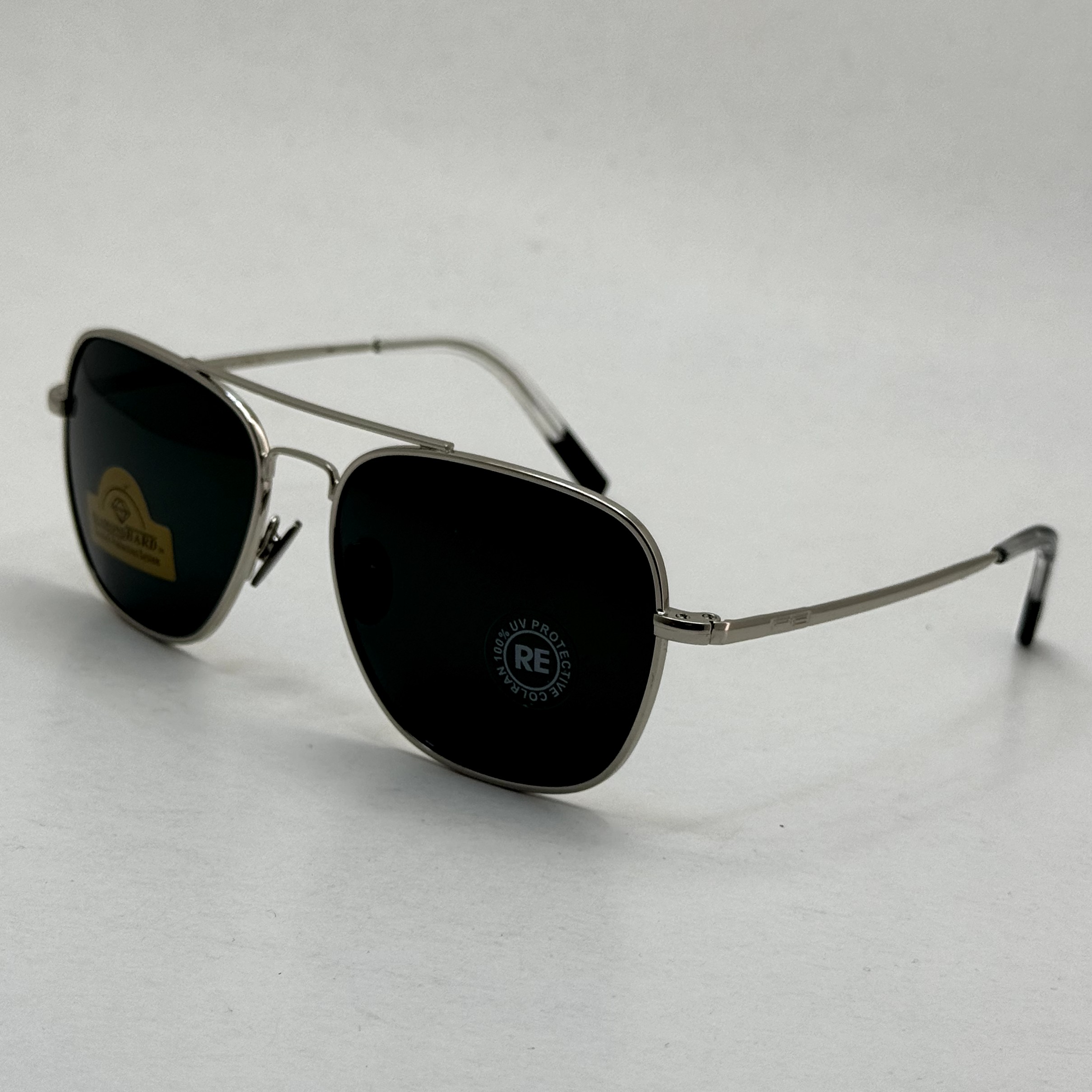 عینک آفتابی خلبانی رندولف شیشه سنگ آنتی رفلکس مشکی فریم نقره ای فول پک RANDOLPH AVIATOR RE 58 WHITE GOLD