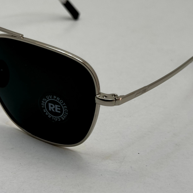 عینک آفتابی خلبانی رندولف شیشه سنگ آنتی رفلکس مشکی فریم نقره ای فول پک RANDOLPH AVIATOR RE 58 WHITE GOLD