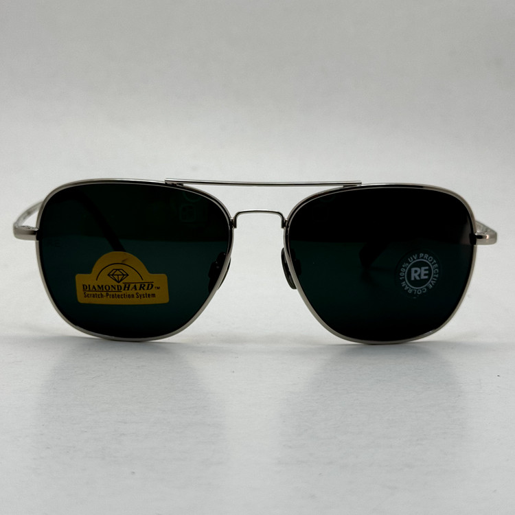عینک آفتابی خلبانی رندولف شیشه سنگ آنتی رفلکس مشکی فریم نقره ای فول پک RANDOLPH AVIATOR RE 58 WHITE GOLD