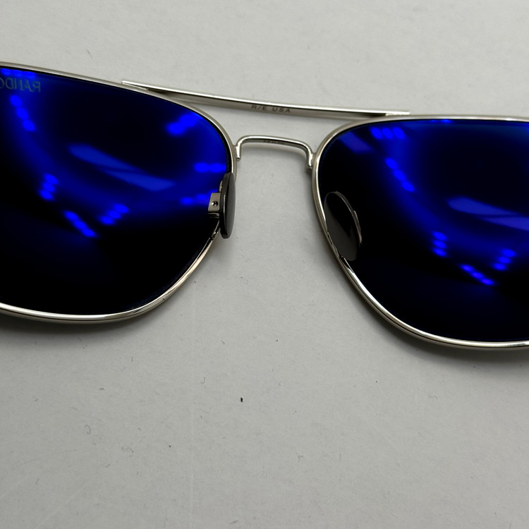 عینک آفتابی خلبانی رندولف شیشه سنگ آنتی رفلکس مشکی فریم نقره ای فول پک RANDOLPH AVIATOR RE 58 WHITE GOLD