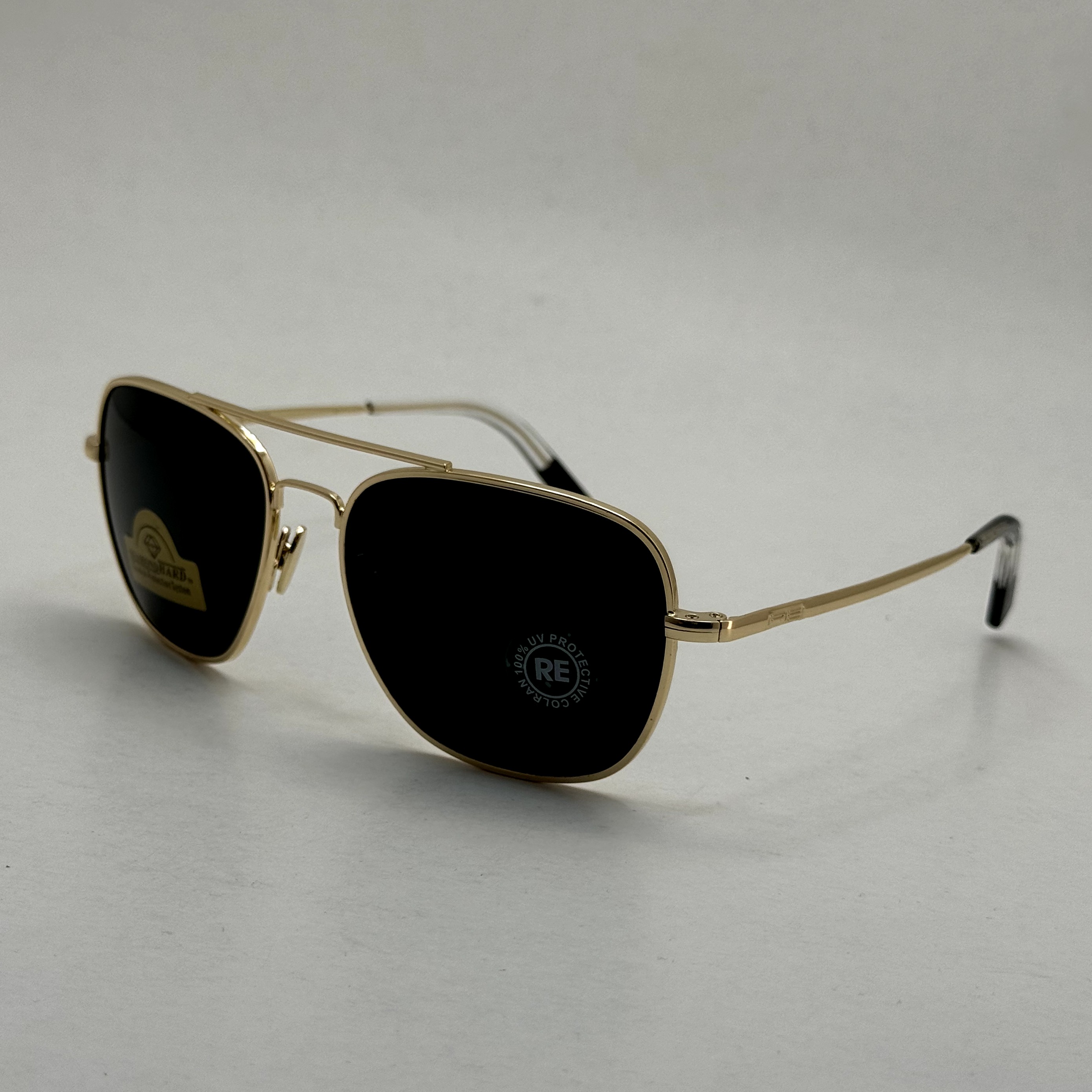 عینک آفتابی خلبانی رندولف شیشه سنگ آنتی رفلکس مشکی فریم طلایی فول پک RANDOLPH AVIATOR RE 58 24K GOLD