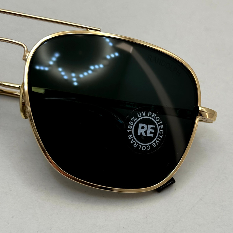 عینک آفتابی خلبانی رندولف شیشه سنگ آنتی رفلکس مشکی فریم طلایی فول پک RANDOLPH AVIATOR RE 58 24K GOLD