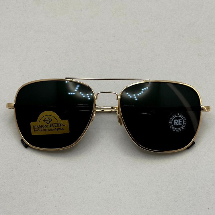 عینک آفتابی خلبانی رندولف شیشه سنگ آنتی رفلکس مشکی فریم طلایی فول پک RANDOLPH AVIATOR RE 58 24K GOLD