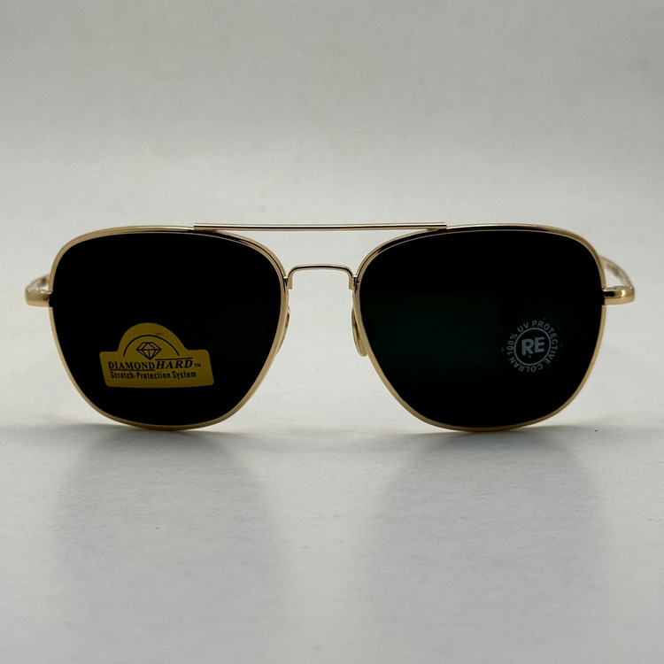 عینک آفتابی خلبانی رندولف شیشه سنگ آنتی رفلکس مشکی فریم طلایی فول پک RANDOLPH AVIATOR RE 58 24K GOLD