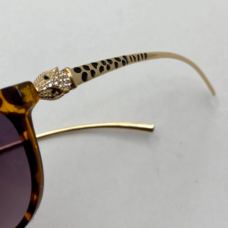 عینک آفتابی زنانه کارتیر Cartier دسته نگین کاری شده خاص و لاکچری پلنگی هاوانا