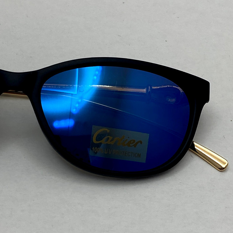 عینک آفتابی زنانه کارتیر Cartier دسته نگین کاری شده خاص و لاکچری فریم مشکی عدسی آبی