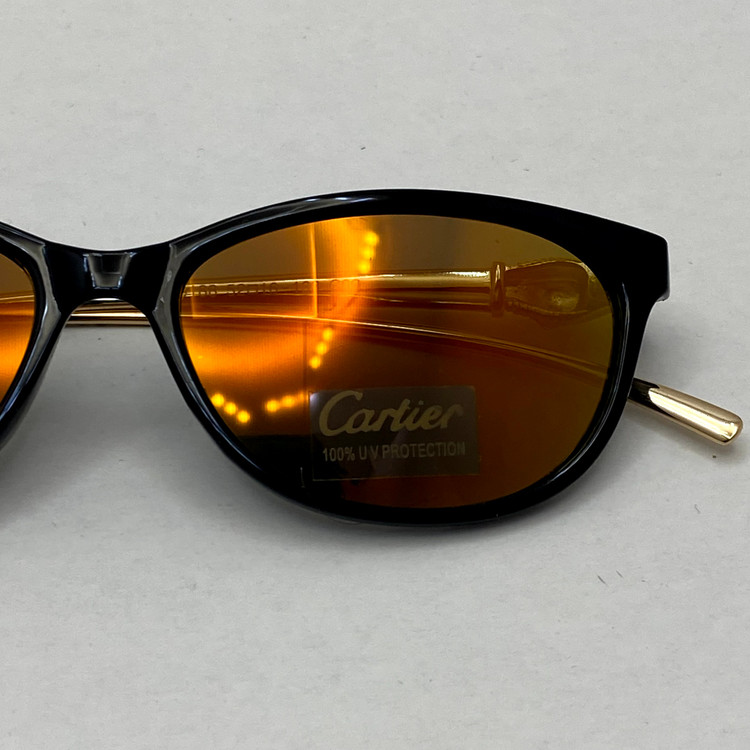 عینک آفتابی زنانه کارتیر Cartier دسته نگین کاری شده فریم مشکی عدسی آتیشی