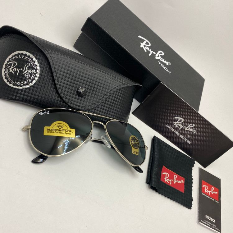 عینک آفتابی ریبن خلبانی rayban مشکی نقره ای با پک کامل ریبن