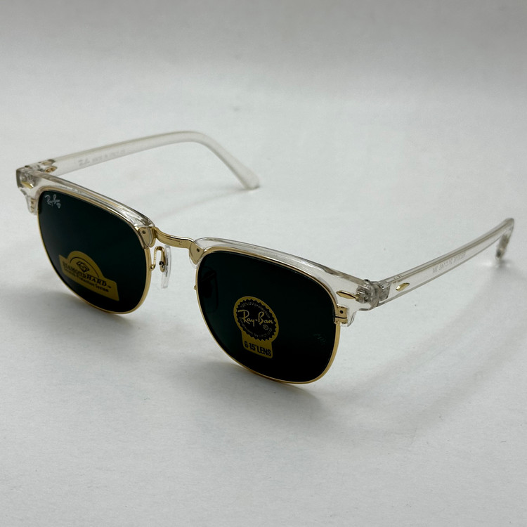 عینک آفتابی کلاب مستر ریبن rayban شیشه سنگ مشکی فریم شفاف به همراه پک کامل RB 3016